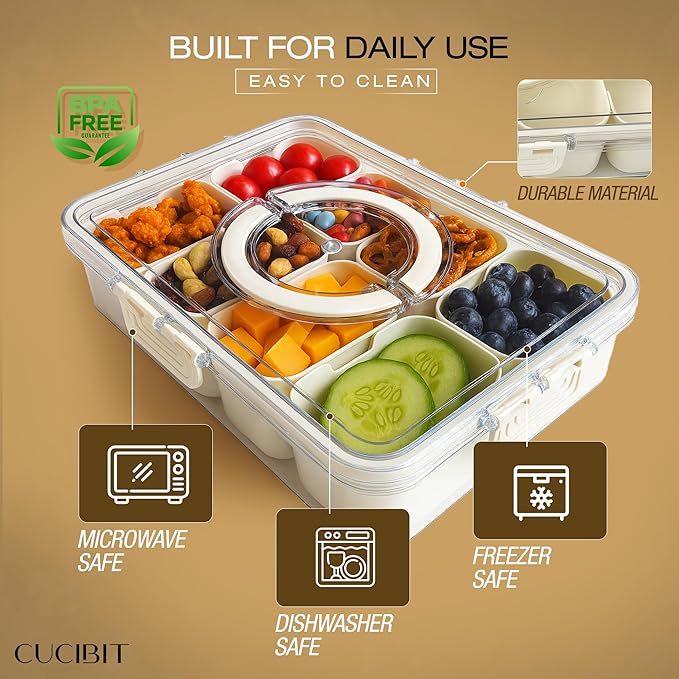 BPA-Free Snack Storage Box with 8 Compartments – Microwave & Dishwasher Safe Plastic Organizer for Dry Food