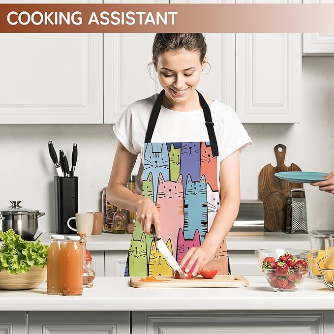 Cooking Apron for Women and Men,Adjustable Chef Bib Apron with 2 Pockets, Water and Oil Resistant for Kitchen Use