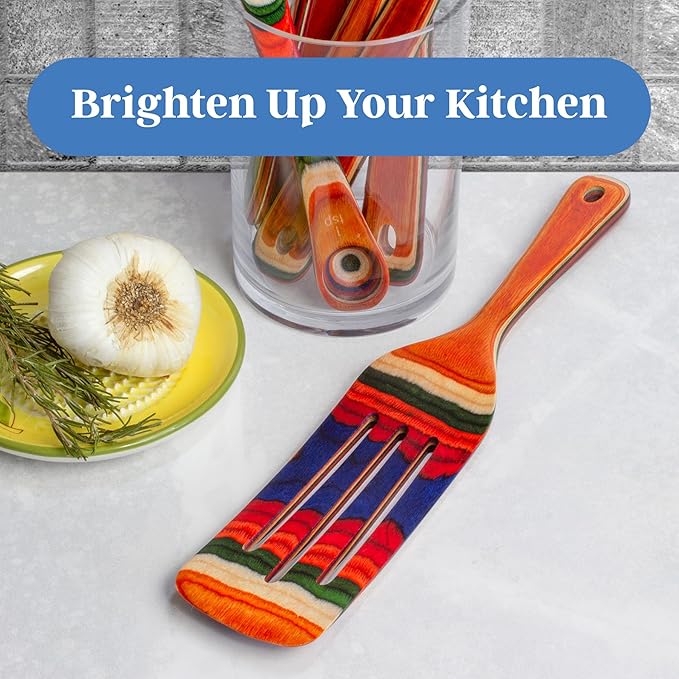 Baltique Marrakesh Collection 13" Wooden Spurtle Spatula – Colorful Birch Wood Cooking Utensil, Nonstick Safe, Versatile Stirring & Serving Tool