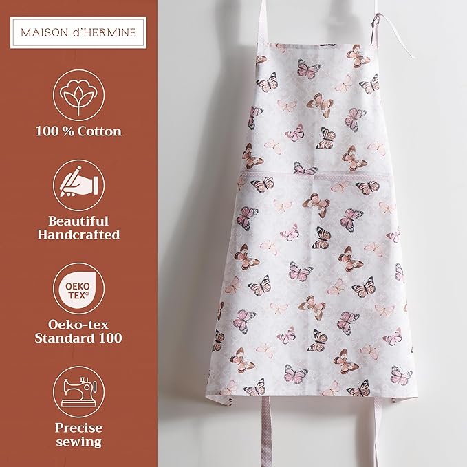 Maison d' Hermine 100% Cotton Apron for women with Pocket Kitchen Chef Apron for Men Cooking Gardening Server Waitress