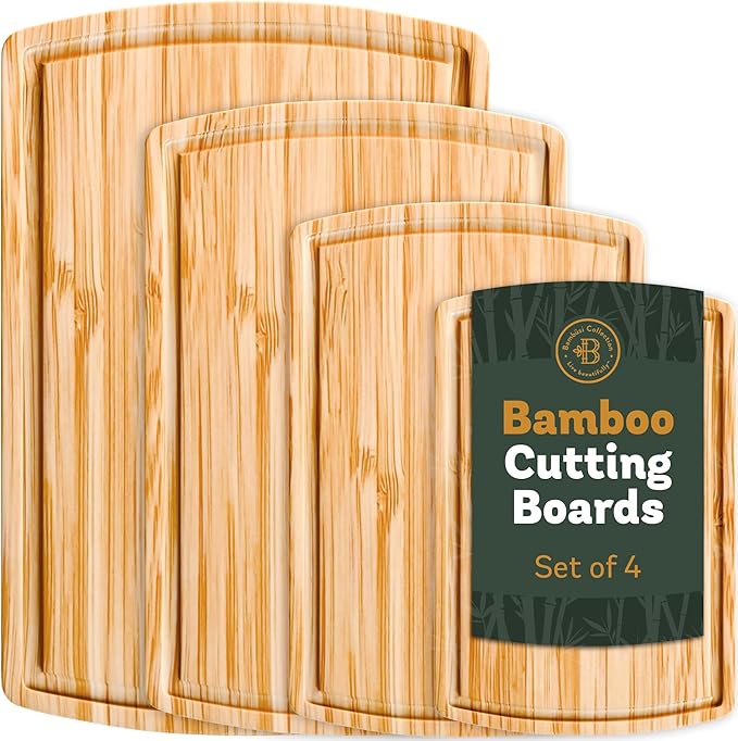 Wood Cutting Boards for Kitchen - Bamboo Cutting Board Gift Set with Deep Juice Groove & Side Handles - Chopping Board Butcher Block for Meat, Vegetables, Charcuterie, Cheese, Serving, or Meal Prep