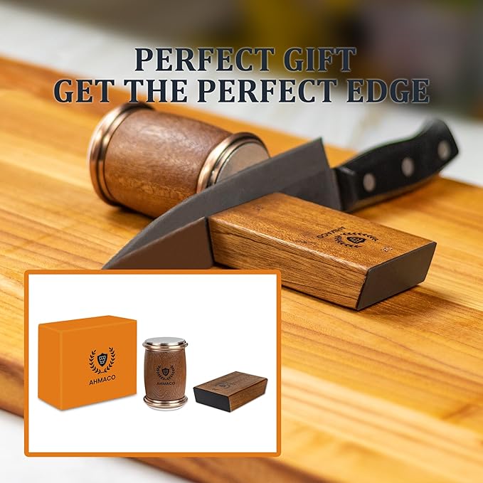 Rolling Knife Sharpener Kit – Knife Sharpening Tool with Magnetic Wooden Base with Diamond & Ceramic Discs | 15° & 20° Angle Kitchen Knife & Razor Sharpener tool Ideal Gift for Chef Home & Outdoor Use