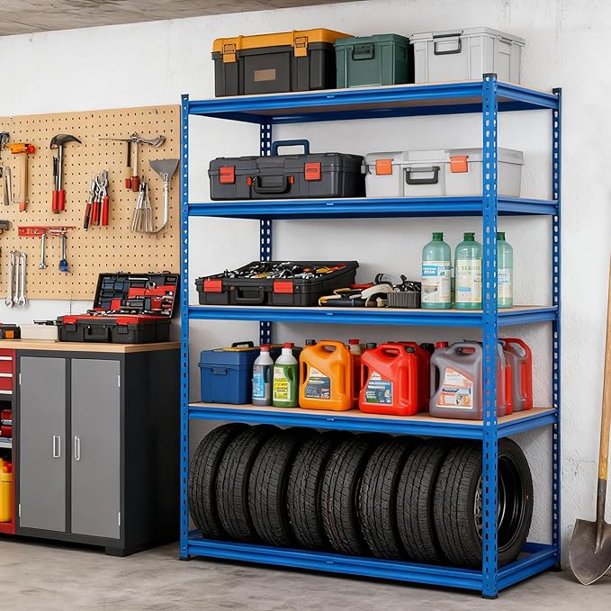 GarveeHome 5 Tier Garage Storage Shelves, 2500LBS Capacity Metal Shelving Unit for Garage, Industrial, Warehouse, Kitchen, Closet, 48" W x 24" D x 71" H, Blue