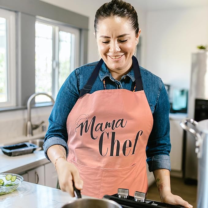 Mother, Daughter Apron Set | (2 pcs) Mama Chef plus Mini Chef Matching Aprons | Cooking Baking Adjustable Mom and Child Pink Aprons | Mother’s Day, Christmas Mommy and Daughter Kitchen Aprons