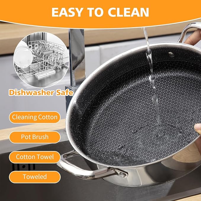 Saute Pan,10 Inch Nonstick Deep Frying Pan,316L Stainless Steel Sauté Pan with Lid,Induction Cooking Pan,PFOA Free Cookware,Dishwasher & Oven Safe