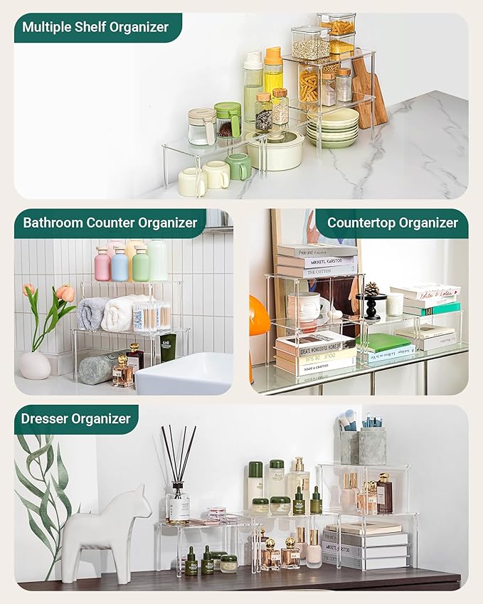Cabinet Organizer Shelf, Set of 2 Kitchen Organizers and Storage, Kitchen Counter Shelves for Spice Dish, Spice Rack Organization for Cabinet