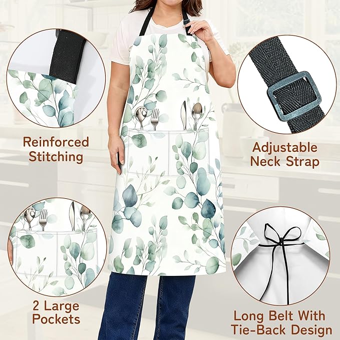 Cooking Apron for Women and Men,Adjustable Chef Bib Apron with 2 Pockets, Water and Oil Resistant for Kitchen Use