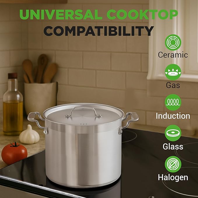 NutriChef 12-Quart Stainless Steel Stockpot with Stainless Steel Lid - 18/8 Food Grade Heavy Duty Large Stock Pot for Stew & Soup, Works w/Induction