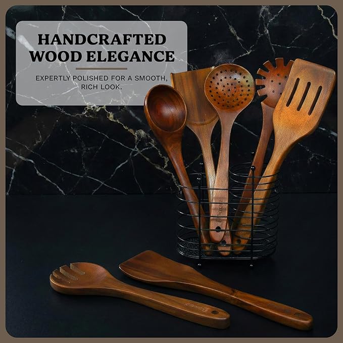 100% Natural Acacia Wooden Cooking Utensils Set - 07 Pcs Wooden Spurtle Set - Spurtles Kitchen Tools As Seen On TV Paddle - Safe for Nonstick Cookware - Stirs Like a Spoon, Flips Like A Spatul
