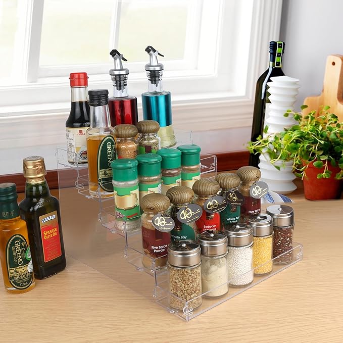 ELEGANTLIFE Spice Rack,No Tool Needed & No Pungent Acrylic Glue Self-derived Snap On Assembly Spice Shelf Pantry Kitchen Cabinet Organizer 10 in for Jars,Baking Supplies & Spice Bottles (5 Tier)