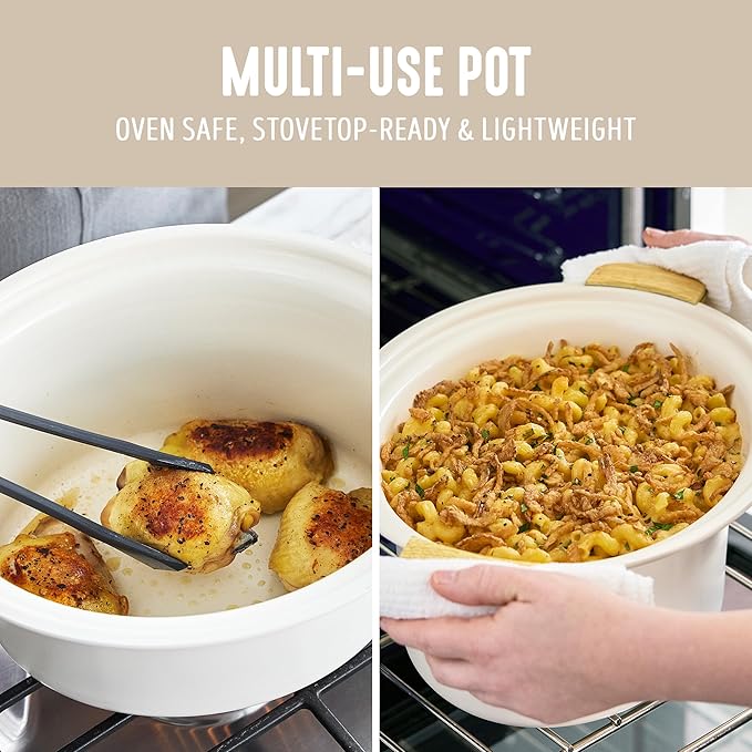 GreenLife 8QT Slow Cooker, Non-Toxic PFAS-Free Ceramic Nonstick Removable Interior Bowl, Programmable, Family Friendly, Keep Warm, Stovetop & Oven Safe, Dishwasher Safe Crock, Timer, Glass Lid, Cream