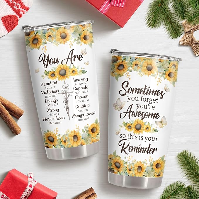 34HD Inspirational Religious Gifts for Women, Christian Tumbler with Lid, 20 oz Stainless Steel Bible Verse Coffee Mug, Sunflower Cup, Mothers Day Gifts for Christian Mom Sisters Friends