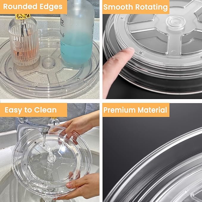 vacane 9 Inch Lazy Susan Organizer Non-Skid, Plastic Lazy Susan Turntable for Cabinet Rotating Pantry Lazy Susan Cabinet Organizer, Storage Containers for Kitchen, Refrigerator Countertop