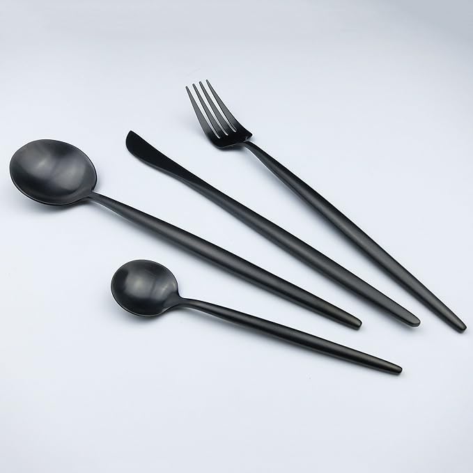 Customized 5-Piece 18/10 Stainless Steel Flatware Set, Serive for 1, With Fork Spoons Knife Teaspoon Dessert Fork for Home Kitchen Restaurant Hotel (Luxury Black)