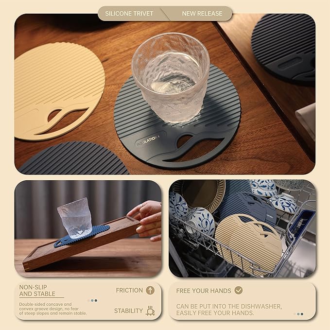 Silicone Trivets for Hot Dishes Heat Resistant Trivets for Hot Pots & Pans Multipurpose & Versatile Hot Pads for Kitchen & Countertop Table Coasters Set of 2