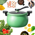 8QT Multifunctional Large Capacity Non-stick Pressure Cooker, Multifunctional Non-Stick Micro Pressure Cooker, Transparent Glass Cover and Anti-Scalding Handle for Family Meals, Soups, Stews (Green)