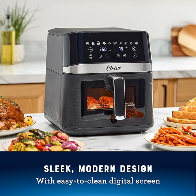 Oster 6 Quart Digital Air Fryer with Window, Large Capacity Airfryer for Easy Cooking