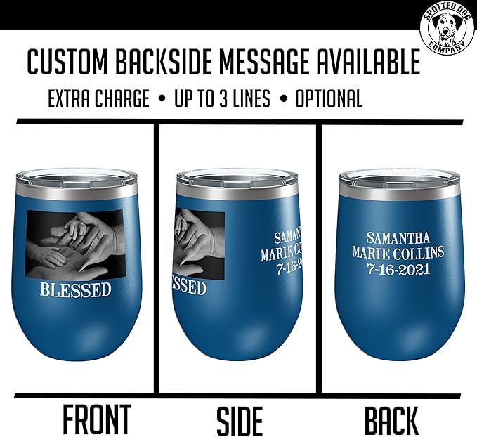 Personalized 12oz (17 Colors) Mother's Day Photo Printed Insulated Stainless Steel Powder Coated Stemless Wine Tumbler with Lid, Customized Gift Idea for Her, Coach Gifts Team Mom Dad (Royal Blue)