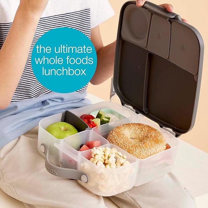 b.box Kids Lunch Box – 4 compartments (2 Leak-proof) Bento Box with Cold Pack & Removable Divider Reusable Snack Containers with Lids, Snack Box for Toddlers & Older Kids 8 1/2 cups (Midnight)