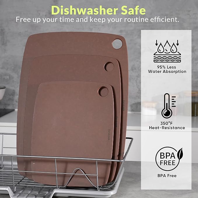 Wood Fiber Cutting Board for Kitchen, Dishwasher Safe, Knife-Friendly Chopping Board, High Density, Non-Porous, BPA-Free Cutting Board for Meat, Bread, Fruit, 14.6" x 10.8", Brown