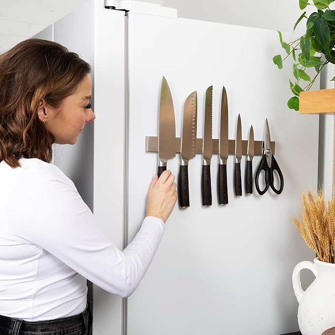 Magnetic Knife Holder 16 Inch Silver – Classic Stainless Steel Strip, Rack & Bar for Wall or Fridge, No Drill Adhesive Kitchen Organizer, Premium Gift by Pampavanna