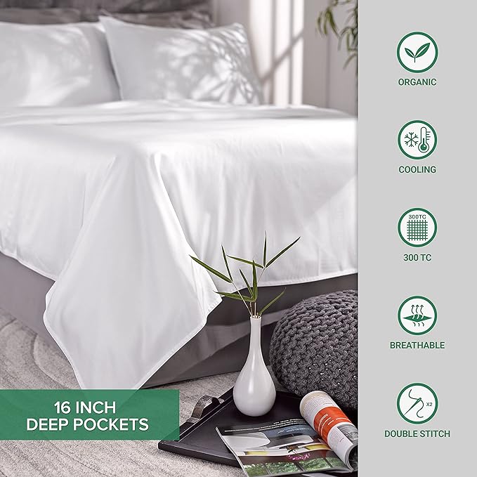 Pure Bamboo Full Sheets, Genuine 100% Organic Viscose Derived from Bamboo Bed Sheet Set, Luxuriously Soft & Cooling, Double Stitching, 2 Year Quality Promise (Full, White)