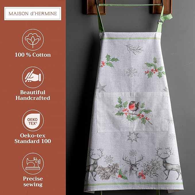 Maison d' Hermine 100% Cotton Apron for women with Pocket Kitchen Chef Apron for Men Cooking Gardening Server Waitress