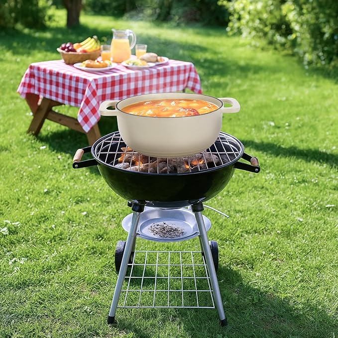 ROVSUN 5 Quart Enameled Cast Iron Dutch Oven with Lid, Dual Handles, Oven Safe up to 500°F or on Stovetop, Compatible for Braising, Stews, Roasting, Bread Baking-Cream White