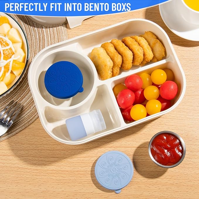 8-Pack Salad Dressing Container To Go, 1-oz Silicone Small Condiment Squeeze Bottles and 1.6 oz Stainless Steel Sauce Containers Cups, Leakproof Condiment Containers with Lids for Lunch Box