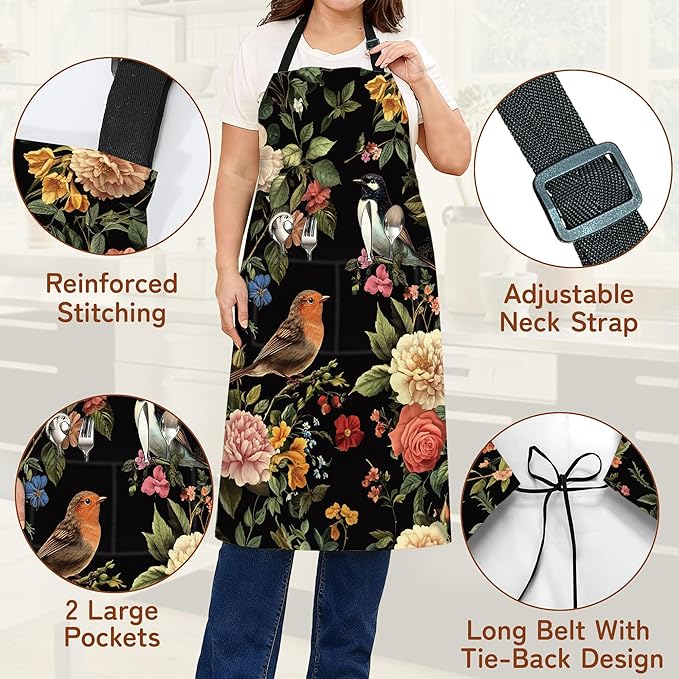 Apron with Pockets for Women, Adjustable Kitchen Cooking BBQ Chef Apron, Gifts for Mom Birthday, or Holidays