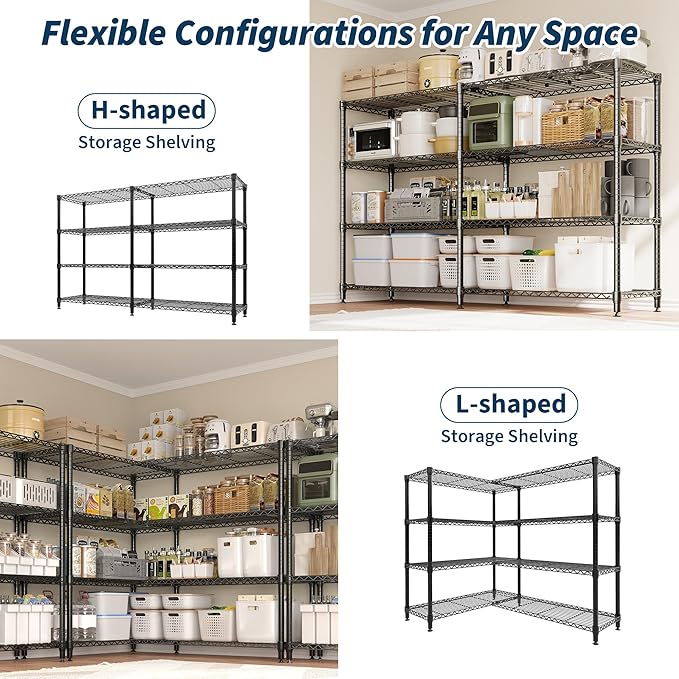 GAOMON 59" W Storage Shelves Metal Shelving Unit, 1060 LBS Heavy Duty Wire Shelving 4-Tier L-Shaped Storage Rack with Adjustable Shelf for Pantry Kitchen Corner Bedroom
