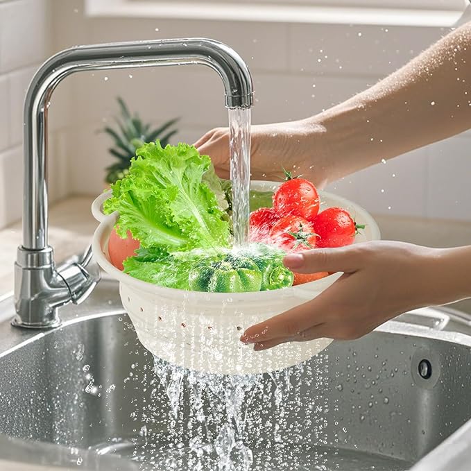 Strainers and Colanders, Silicone Collapsible Sink Collander, 13in, Strainers and Colanders for Kitchen, Large Drainer for Vegetable, Food, Pasta (White) (2)
