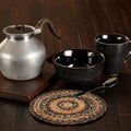 VHC Brands Espresso Trivet Hot Pad for Pots Pans, Brown Black Tan, Jute Blend, Round Circle, 8 Inches