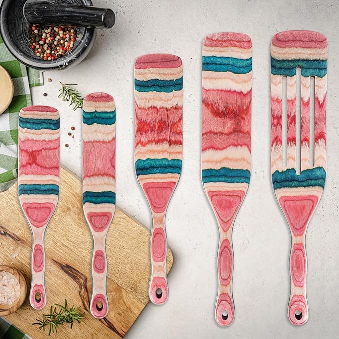 A5-3 Spurtle Set, Wooden Utensils for Cooking, Kitchen Utensils Set, Pakkawood Kitchen Cooking Utensils Set, Apartment Essentials Wood Serving Spatula spoon, Home & kitchen Gift