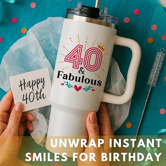 Vivulla68 40th Birthday Gifts Women - 40th Birthday Gifts For Women, Her, Mom - 40 Year Old Gift Ideas For Female, Turning 40, Forty Years Old Gift For Lady, 40 and Fabulous Tumbler 40 Oz, 1985 Cup