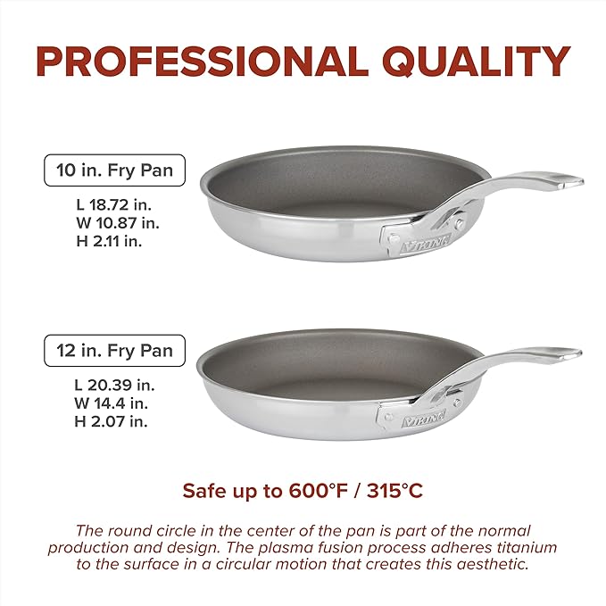 Viking PureGlide Pro 3-Ply Nonstick Frying Pans, Made without PFAS, 2-Piece Induction Fry Pan Set, 9.5 and 11-Inch, Metal Utensil Safe Titanium Nonstick Surface, Oven Safe to 600F