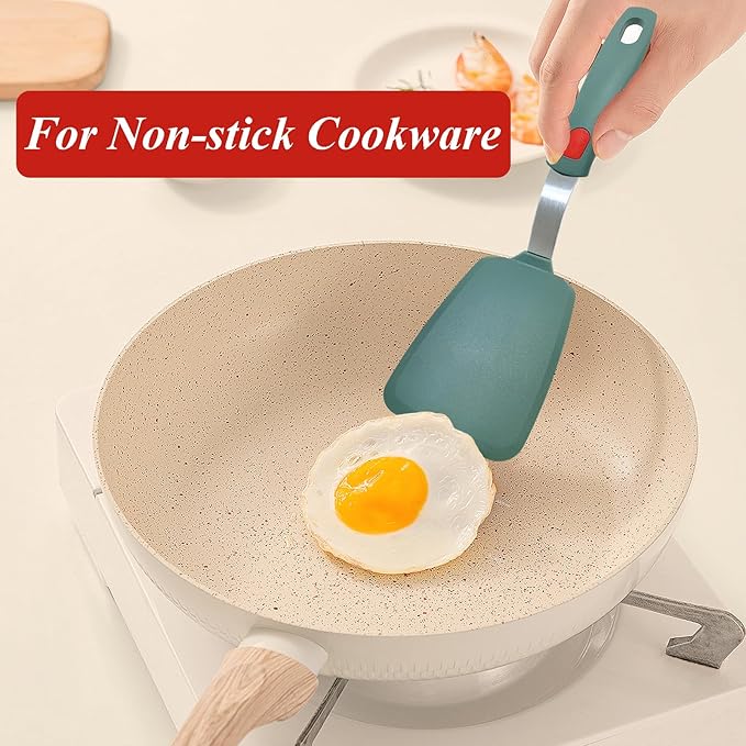 Silicone Spatula Turner, Small Pancake Spatulas for Nonstick Cookware Pan, Heat Resistant 600°F, Thin Flexible Cooking Spatula for Kitchen Use, Flipper for Omelette Egg Fish, Dishwasher Safe