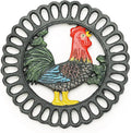 Sungmor Heavy Duty Cast Iron Trivet,Decorative Painting Trivet for Kitchen or Dinning Table,7.5x7.5 Inch - Round with Vintage Lovely Cock Pattern