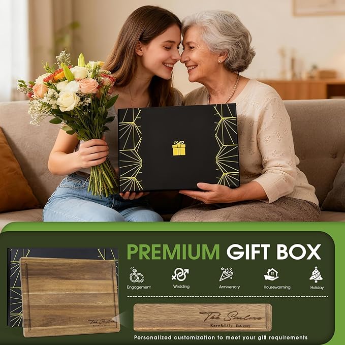 Personalized Acacia Wood Cutting Board Gift - Laser Engraved Custom Board,Printed in USA,Customizable Acacia Wood Cutting Board Eco-Friendly Woodfor Weddings, Housewarming & Christmas
