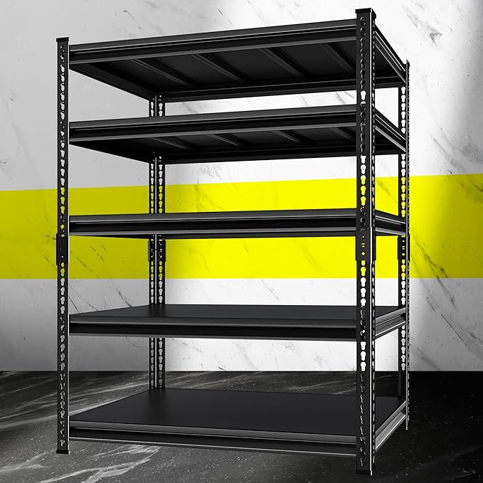 Utility Garage Shelves Heavy Duty - 48''W 2,800Lbs Steel Metal Industrial Storage Shelving Rack Units Adjustable 48" W x 18" D x 78" H 5 Tier Black