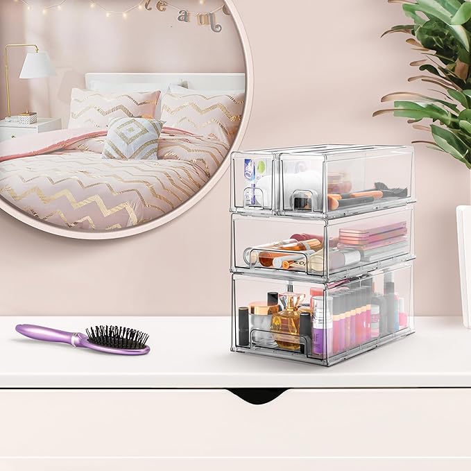 Sorbus Large Clear Stackable Storage Drawers – 6-Pack Plastic Organizer Bins with Handles – Stackable Pull-Out Storage Drawers for Closet, Pantry, Office, Bathroom, Craft, and Toy Organization