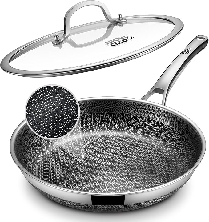 Non Stick Frying Pans, 12-inch with Lid, Hybrid Frying Pans Nonstick,non stick Skillets Stainless Steel, Dishwasher & Oven-Safe, Induction Compatible Cooking Pan, PFOA Free Cookware