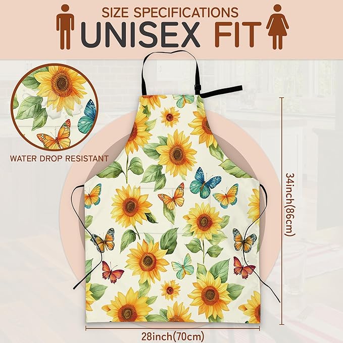 Cooking Apron for Women and Men,Adjustable Chef Bib Apron with 2 Pockets, Water and Oil Resistant for Kitchen Use