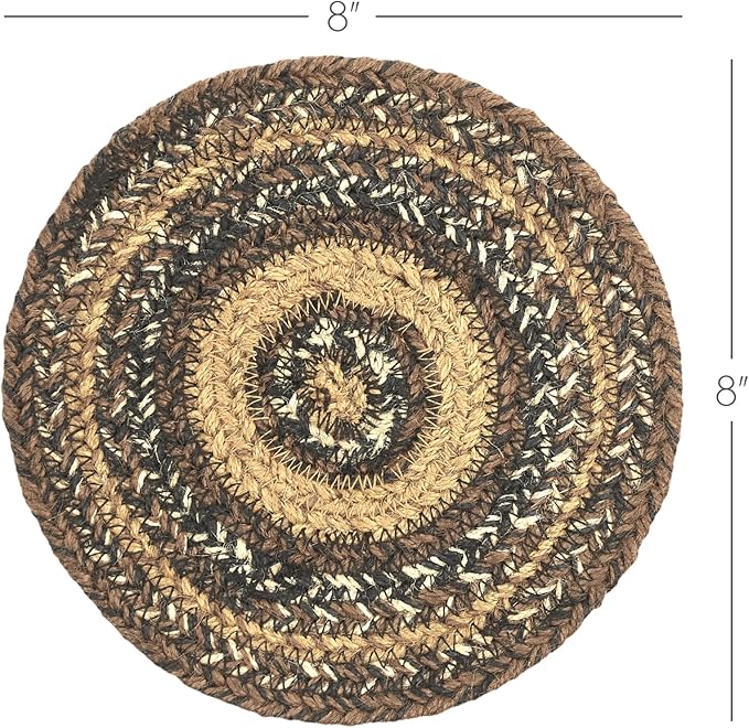 VHC Brands Espresso Trivet Hot Pad for Pots Pans, Brown Black Tan, Jute Blend, Round Circle, 8 Inches