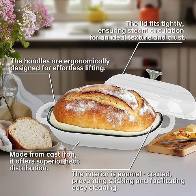 Premium Enameled Cast Iron Dutch Oven for Bread Baking | Non-Stick 5QT Oval Bread Oven with Lid | Perfect for Sourdough, Loaf, and Artisan Baking (Beige, 5 QT)