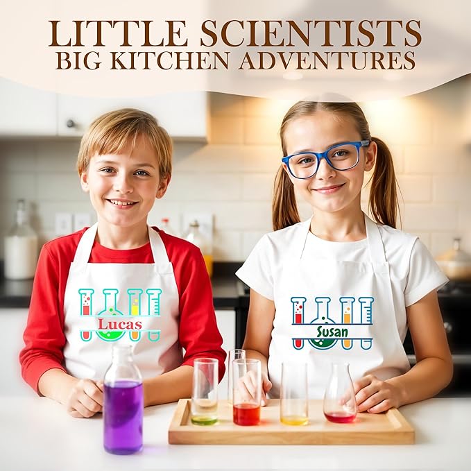 Personalized Science Apron for Kids with Custom Name – Customized Scientist Outfit for Children – Fun Laboratory Apron for Students, Experiments, Chemistry Play, and Educational Learning Activities