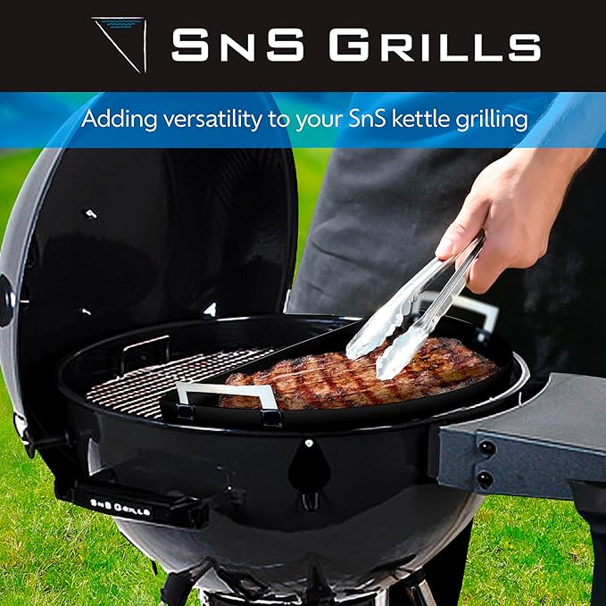SnS Grills Drip 'N Roast Pan 22", All-in-One Drip Pan, Roasting & Baking Pan for Outdoor Grilling & Indoor Oven Use, Carbon Steel with Black Porcelain Coating - Fits 22” Weber & Other Kettle Grills