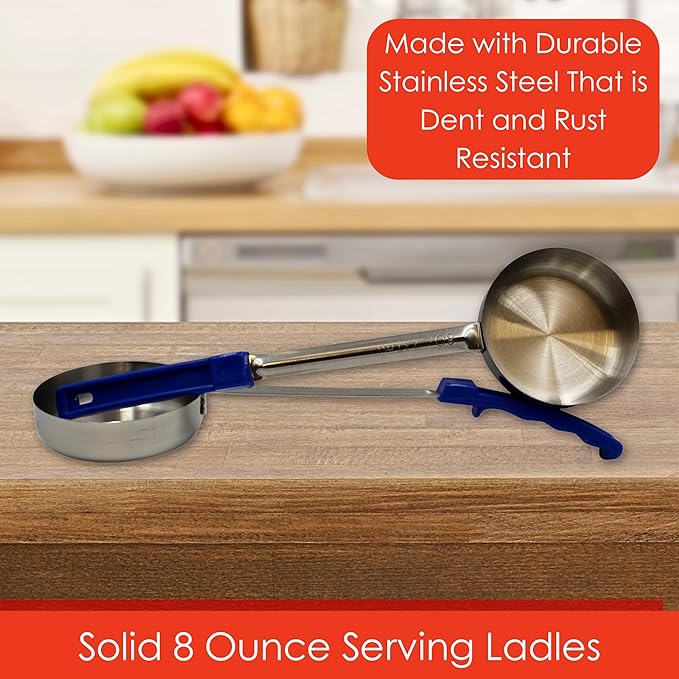 8 Ounce Solid Stainless Steel Portion Control Ladle Spoon for Measuring and Serving; Commercial Grade Serving Scoops [Pack of 2]