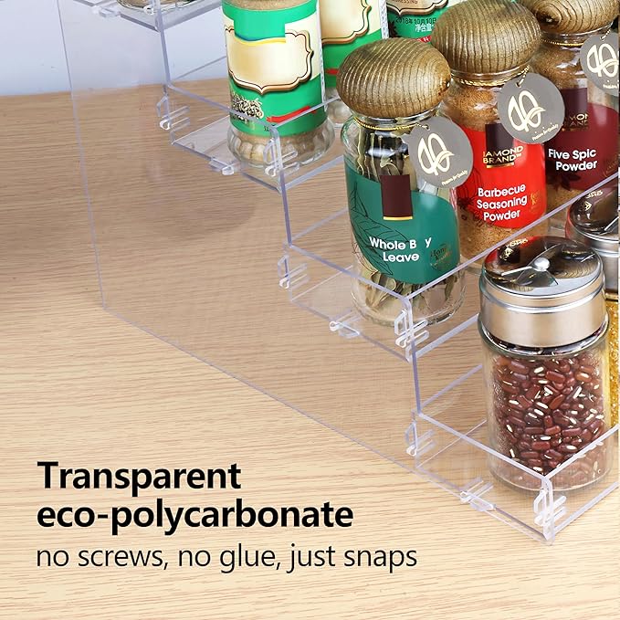 ELEGANTLIFE Spice Rack,No Tool Needed & No Pungent Acrylic Glue Self-derived Snap On Assembly Spice Shelf Pantry Kitchen Cabinet Organizer 10 in for Jars,Baking Supplies & Spice Bottles (4 Tier)