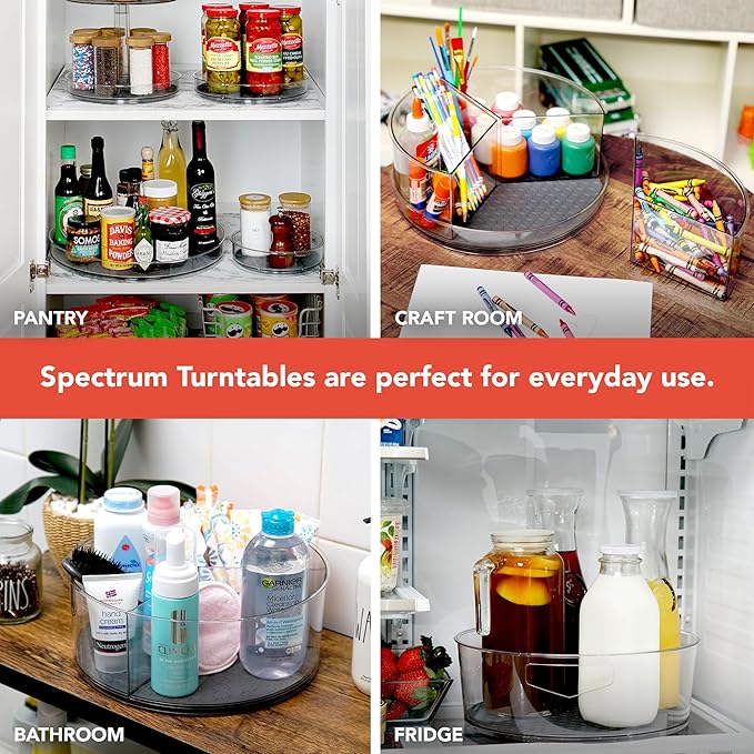 Spectrum XXL Lazy Susan Organizer 14.5 in for Large Cabinet Fridge Pantry Table Shelf Organization, Charcoal Gray Rotating Turntable Under Sink Spinning Storage for Heavy Kitchen Bath Cleaning Items